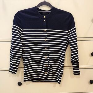 JCrew navy and white sweater with gold sailing style buttons. Size s.